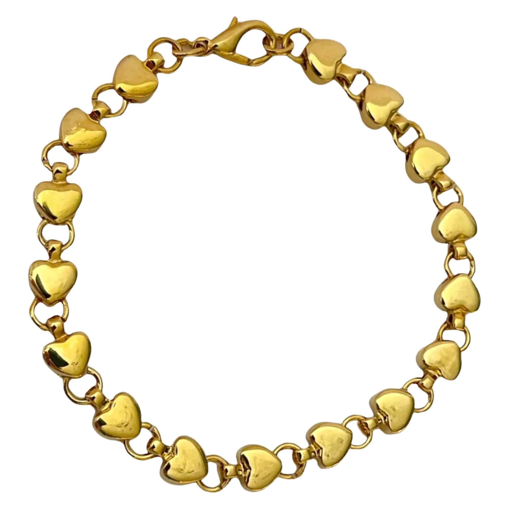 An 18k gold plated bracelet of polished, interconnected heart links, by Enleira